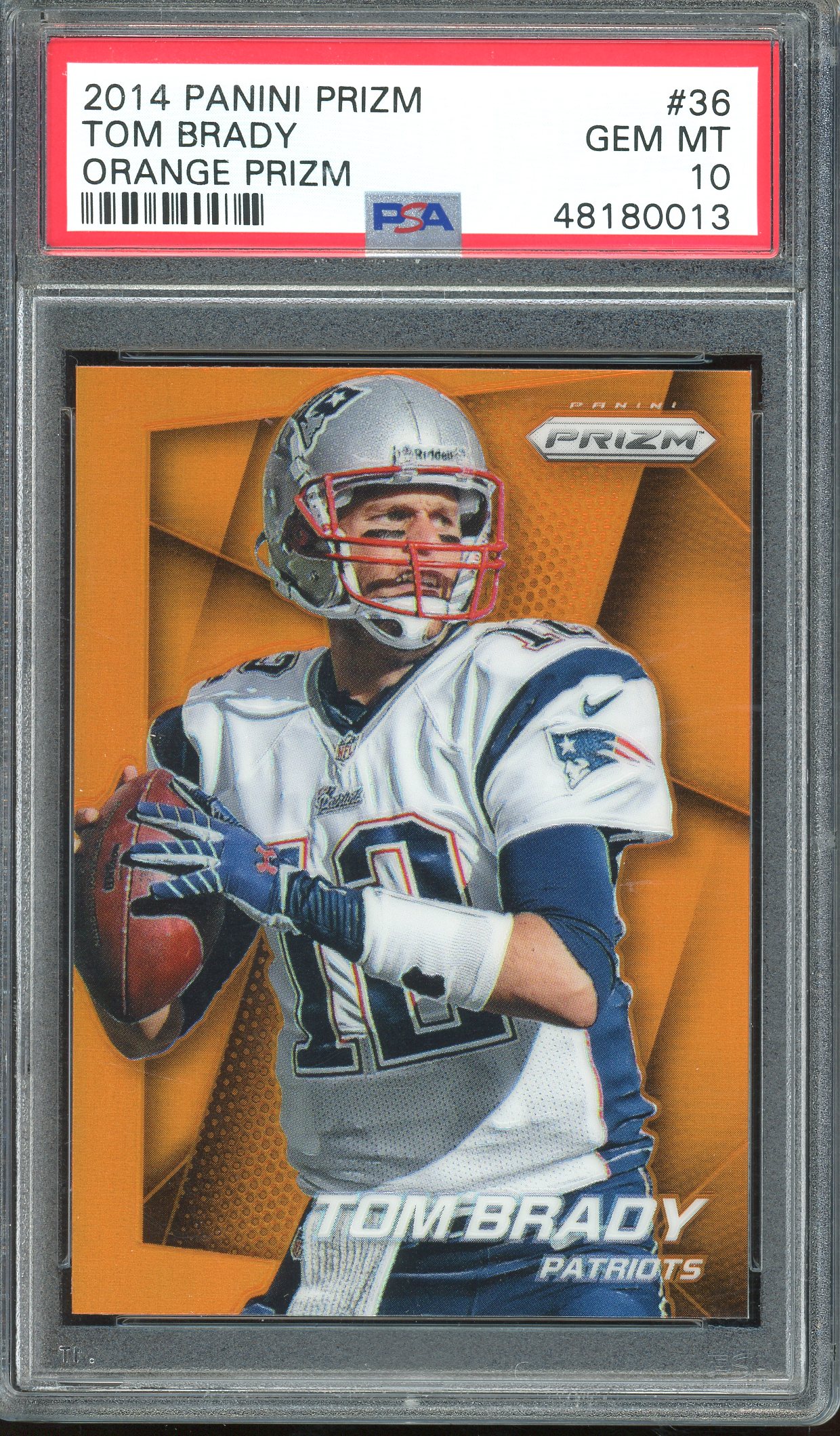 Tom Brady 2014 Panini Prizm Orange Prizm SP Short Print Card 36