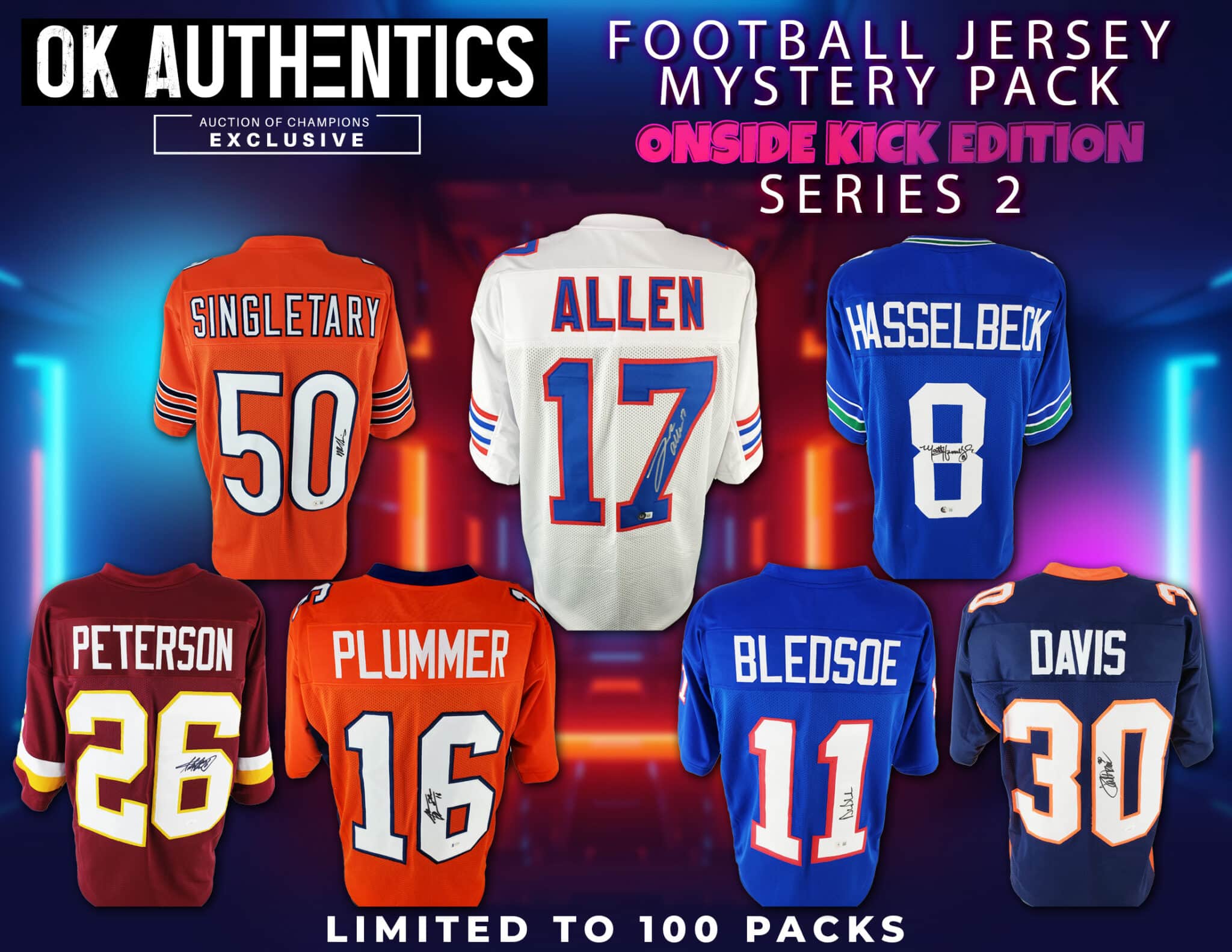 OK Authentics Onside Kick Edition Football Jersey Mystery Pack Series 2 -  Limited to 100! Josh Allen, Adrian Peterson & More!