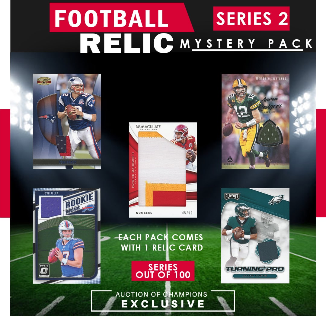 Football Relic Card Mystery Pack Series 2 - Look For Allen RC, Hurts RC,  Mahomes Immaculate, Brady, Rodgers & much more!