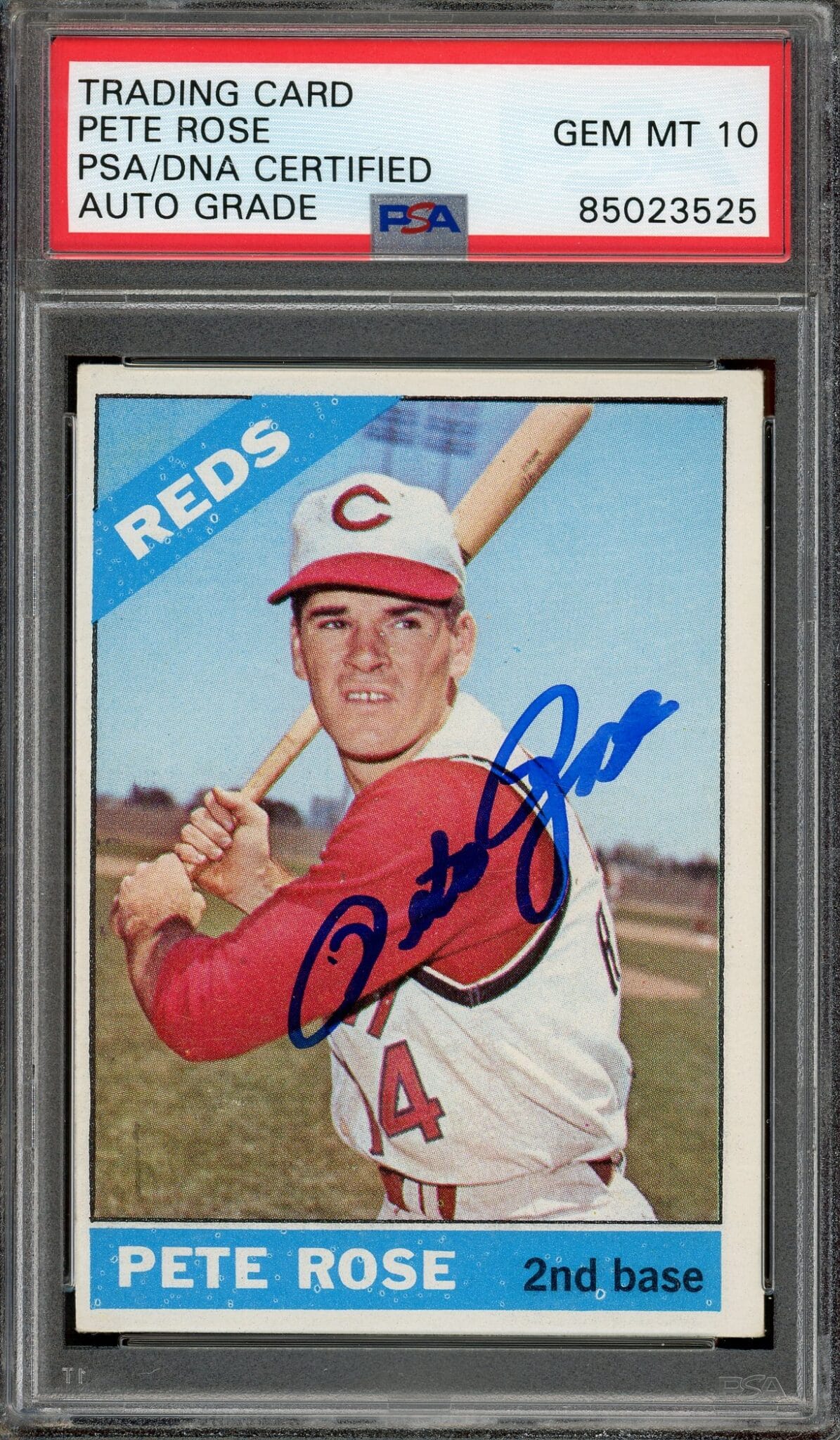 Pete Rose Signed 1966 Topps Baseball Card - Cincinnati Reds