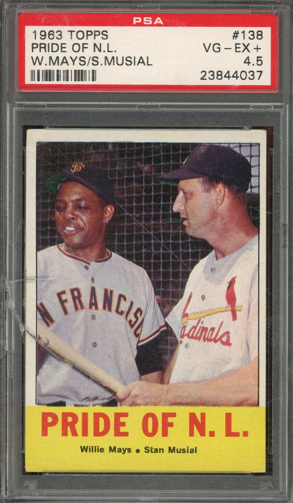 Willie Mays, Stan Musial 1963 Topps Pride of NL Baseball Card #138 - Graded  VG-EX+ 4.5 (PSA) - Please see description