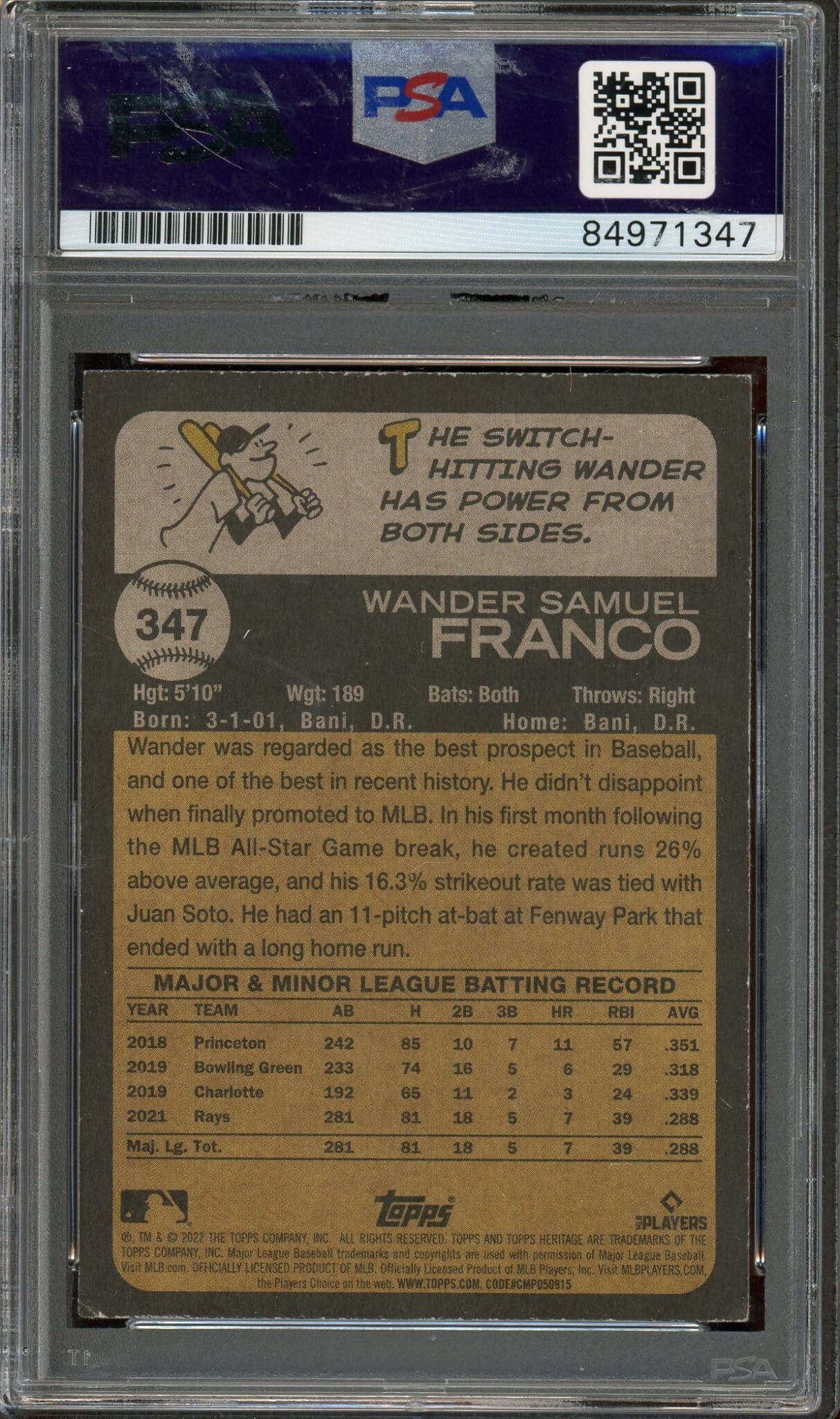 Wander Franco Autographed 2022 Topps Heritage Rookie Card #347