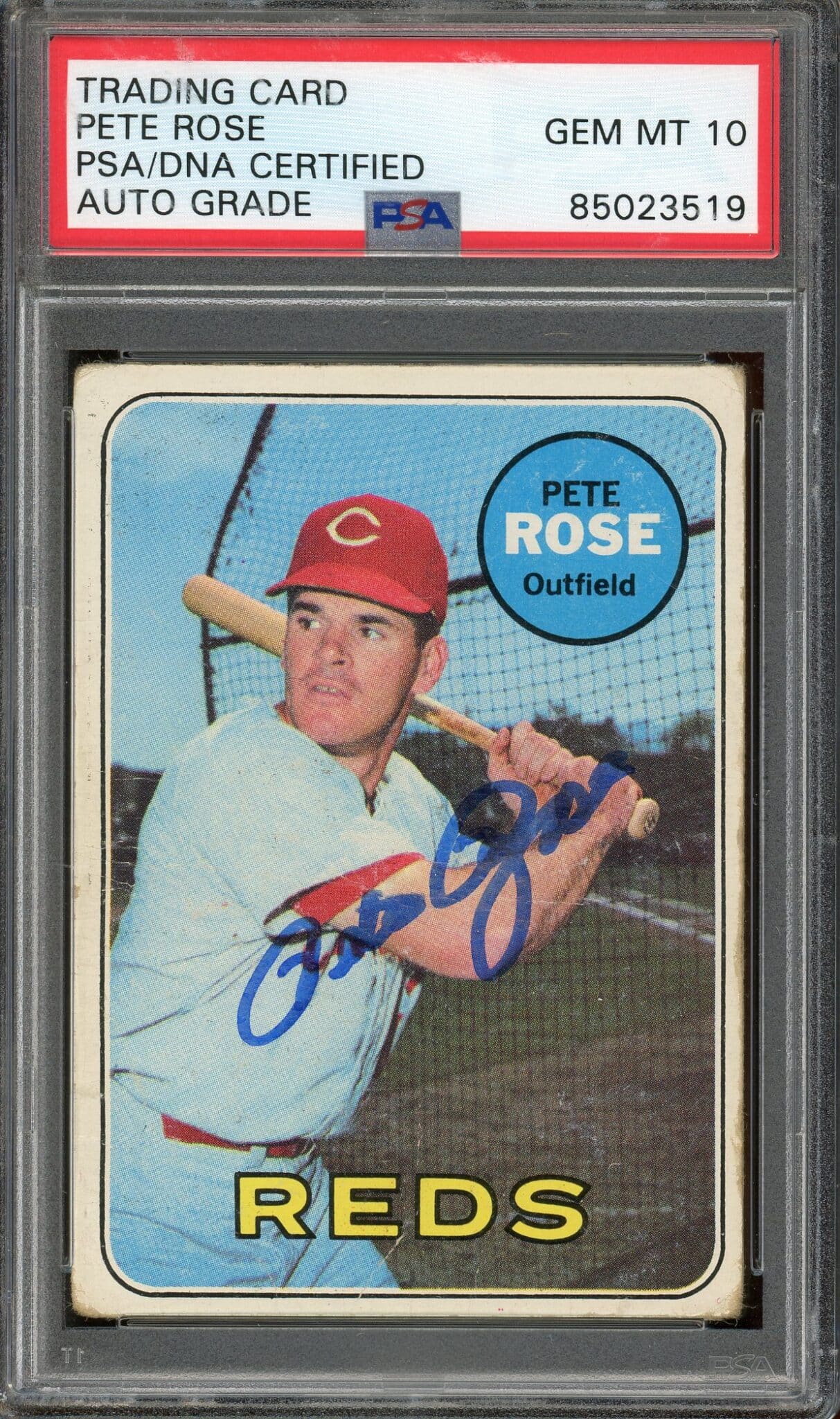 Pete Rose Autographed 1969 Topps Card #120 Cincinnati Reds Auto