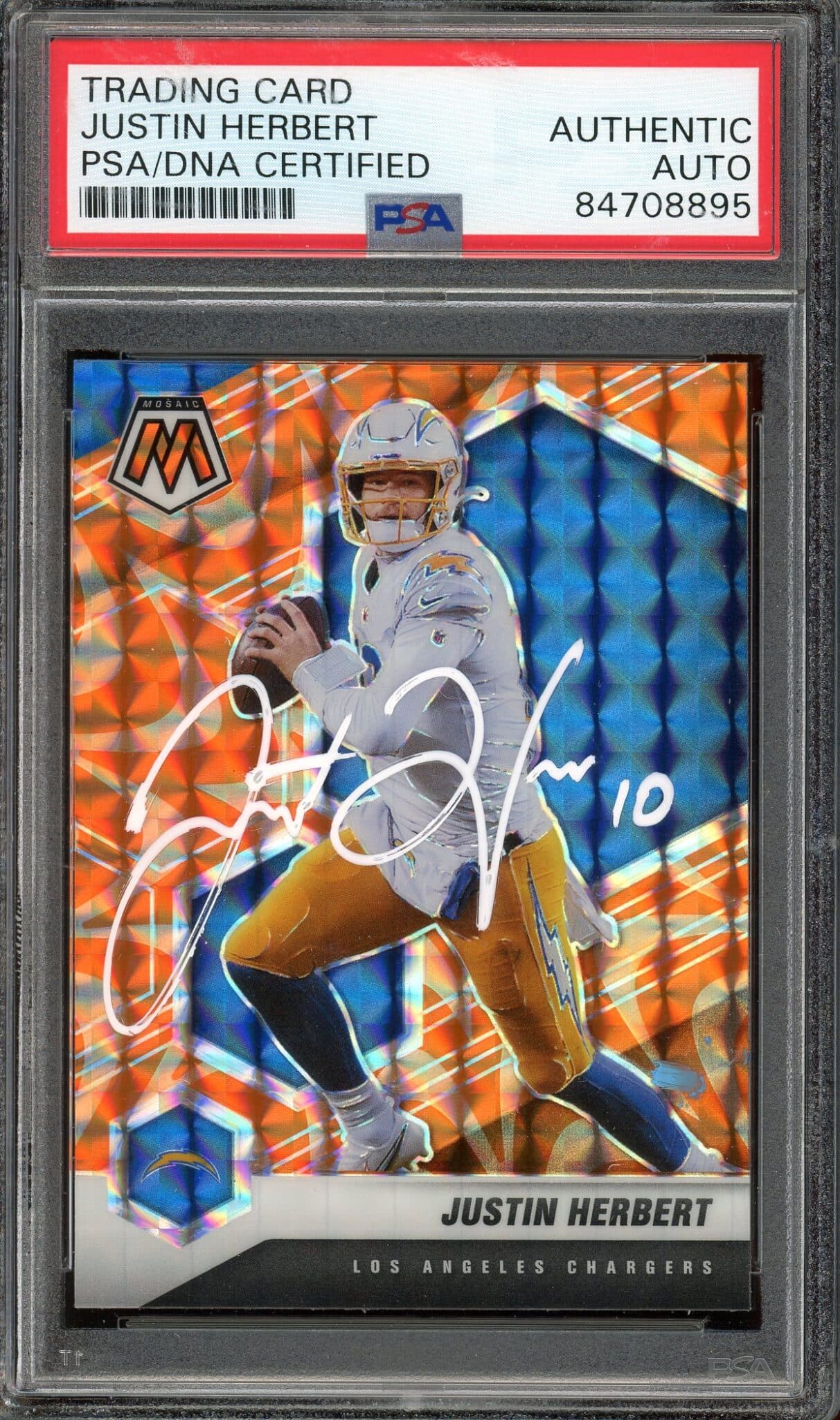 Justin Herbert Autographed 2020 Panini Mosaic Reactive Orange