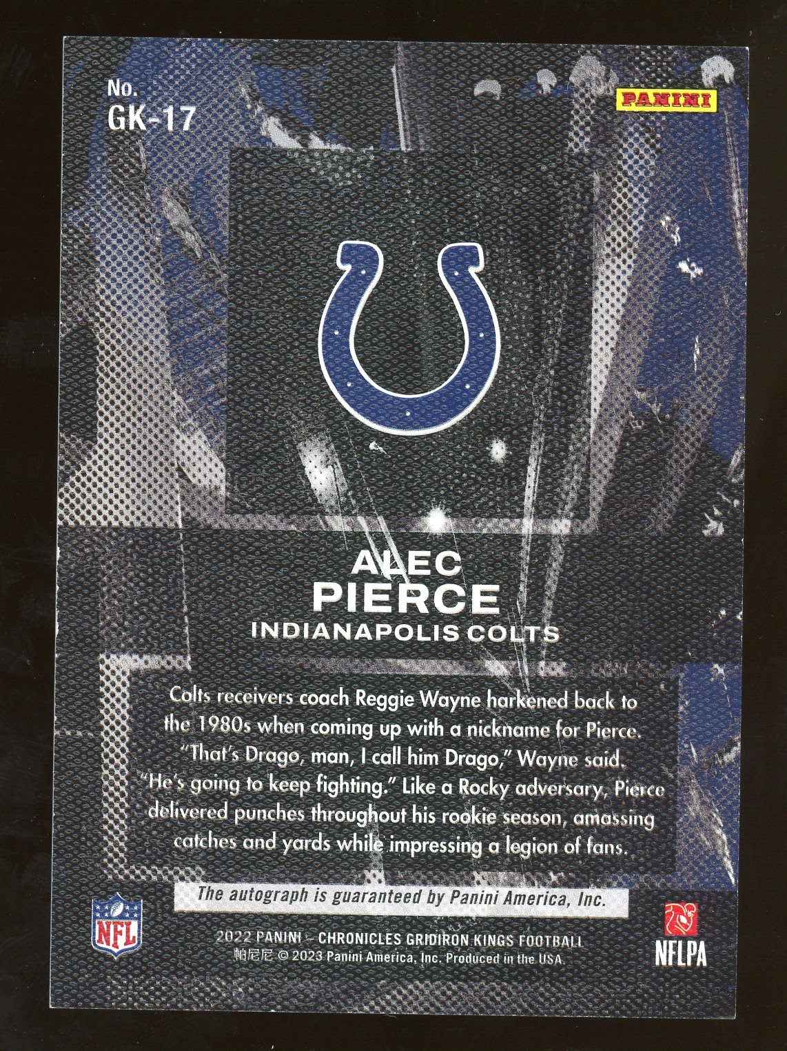 Alec Pierce 2022 Panini Rookies & Stars RC Jersey Auto Autograph RPA /25  COLTS