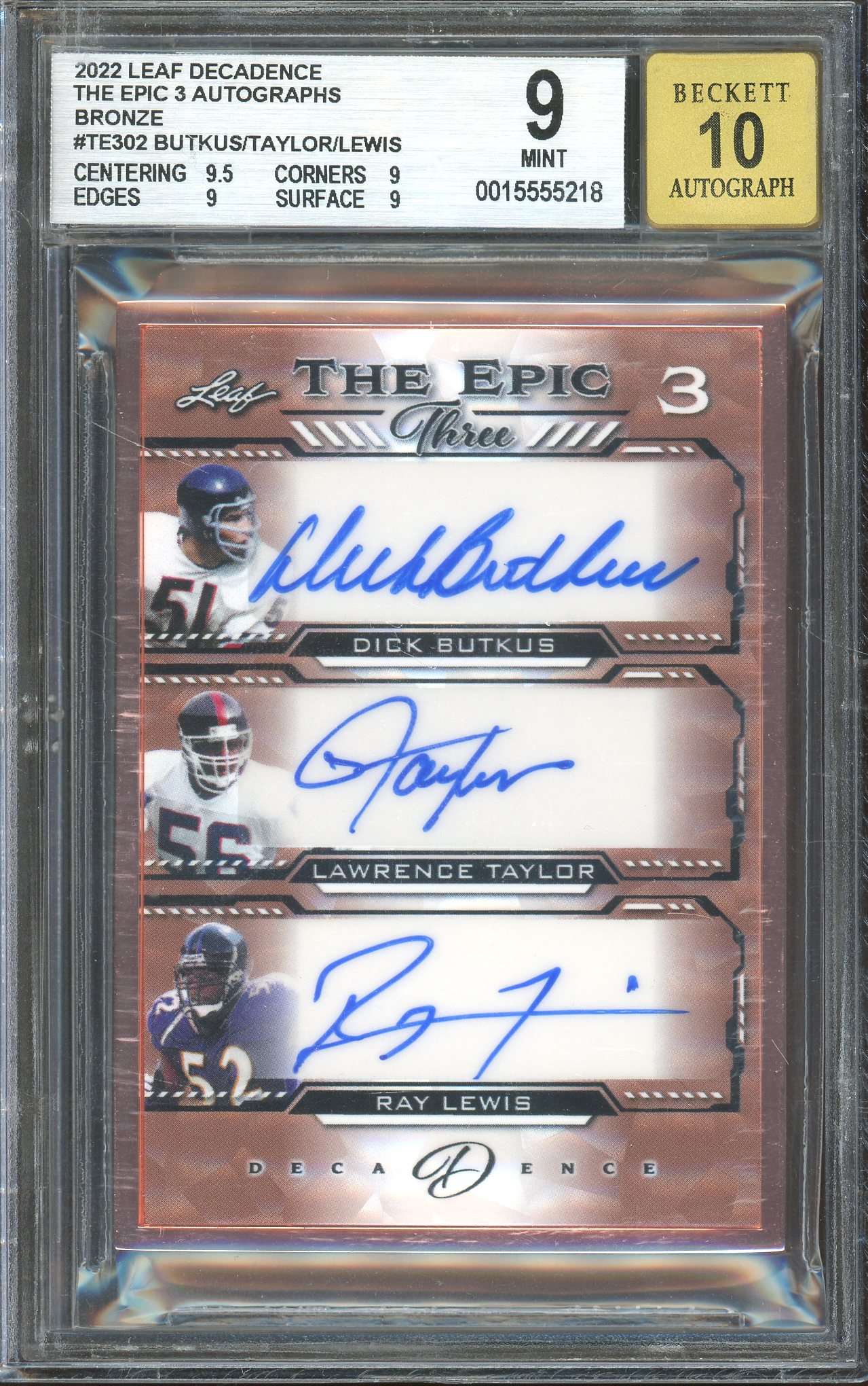 Dick Butkus, Lawrence Taylor, Ray Lewis 2022 Leaf Decadence The 