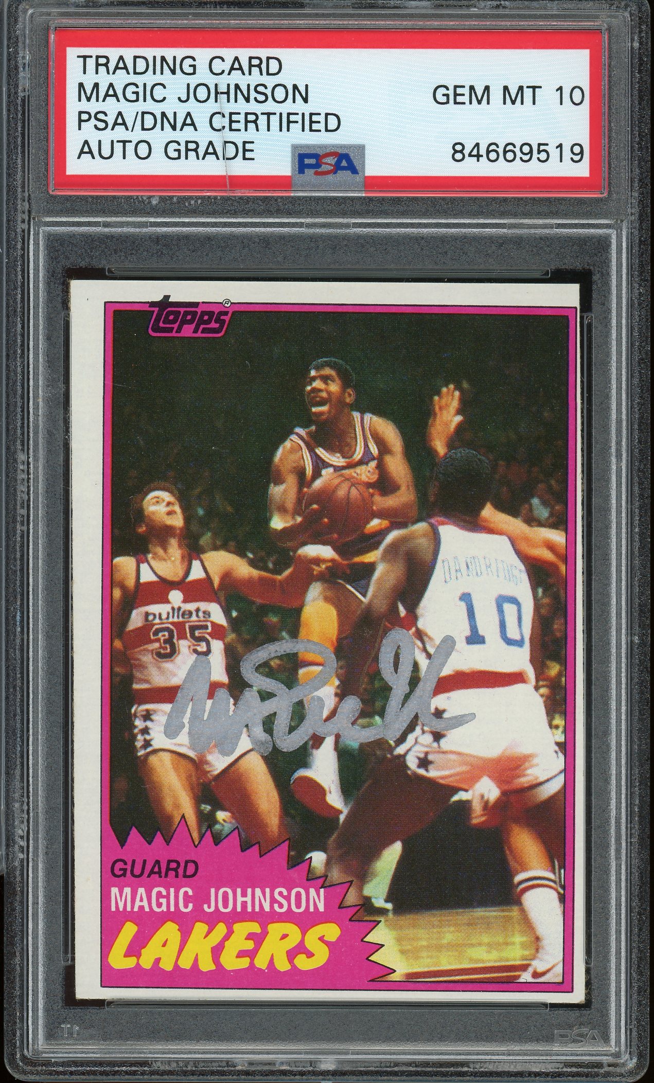 Magic Johnson Signed 1981 Topps Basketball Card #21 - Auto Graded Gem ...