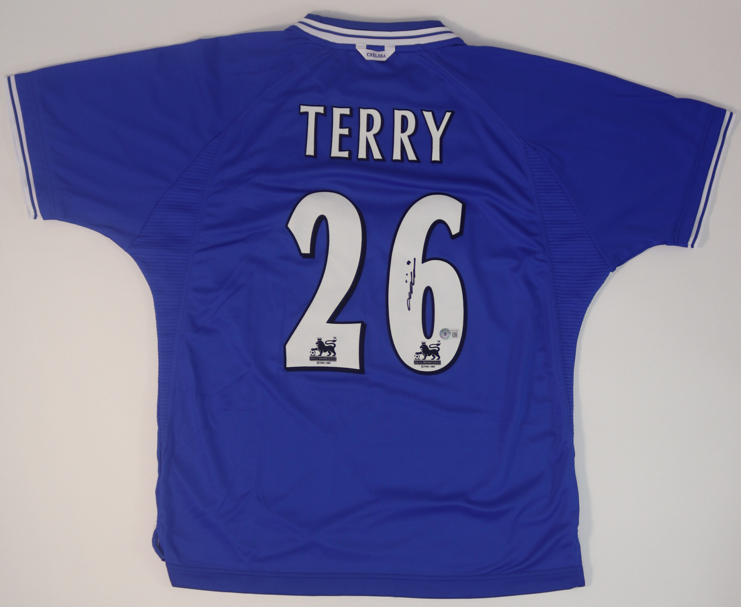 Autographed/Signed John Terry Chelsea FC Blue Soccer Jersey good Beckett BAS COA