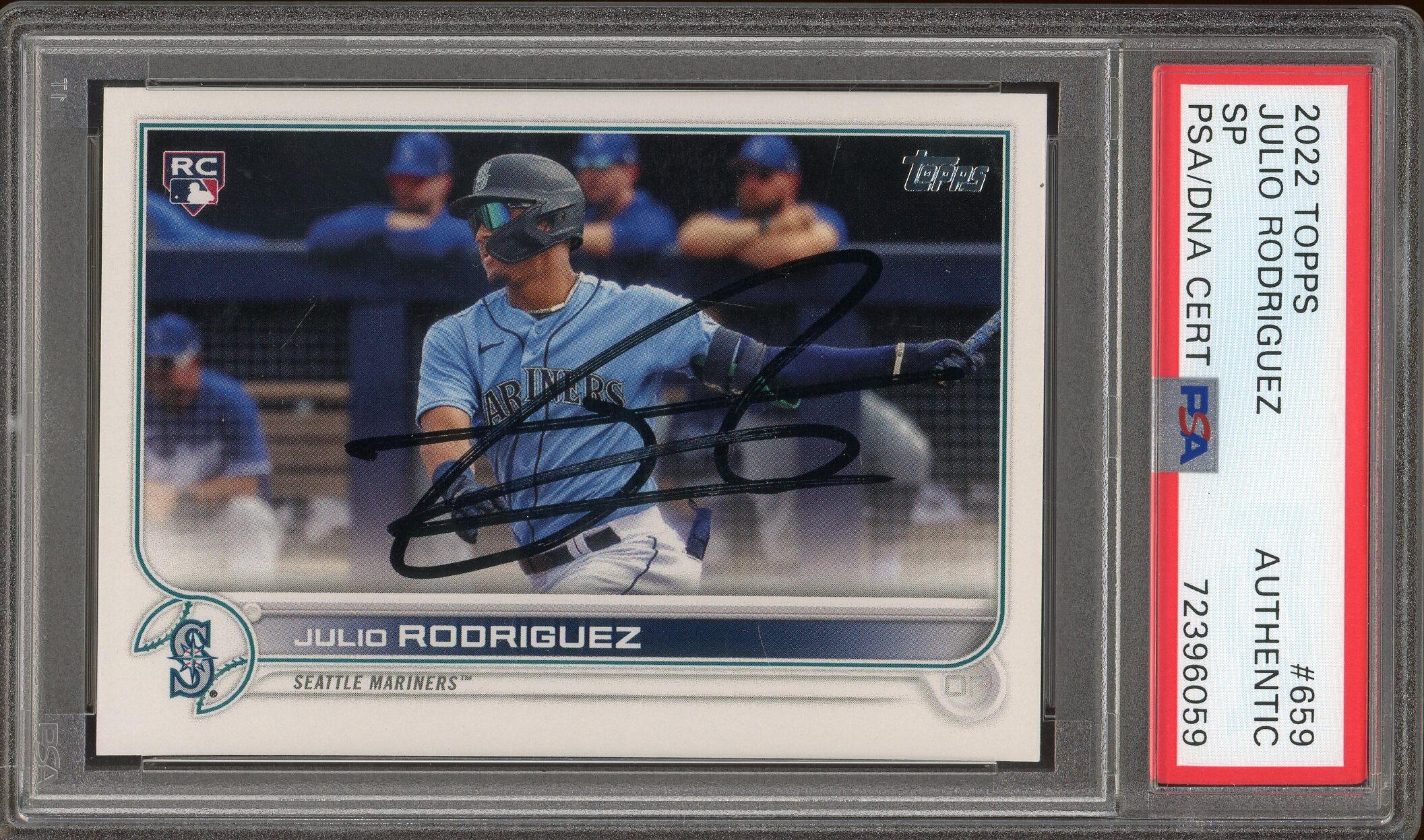 Julio Rodriguez Signed 2022 Topps Short Print (SP) Rookie Card #659  (PSA/DNA) | Auction of Champions